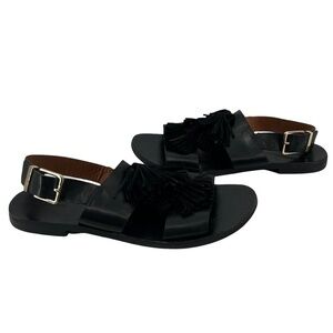 & Other Stories Black Double Strap Tassled Flat Sandals Size 38 Women’s
